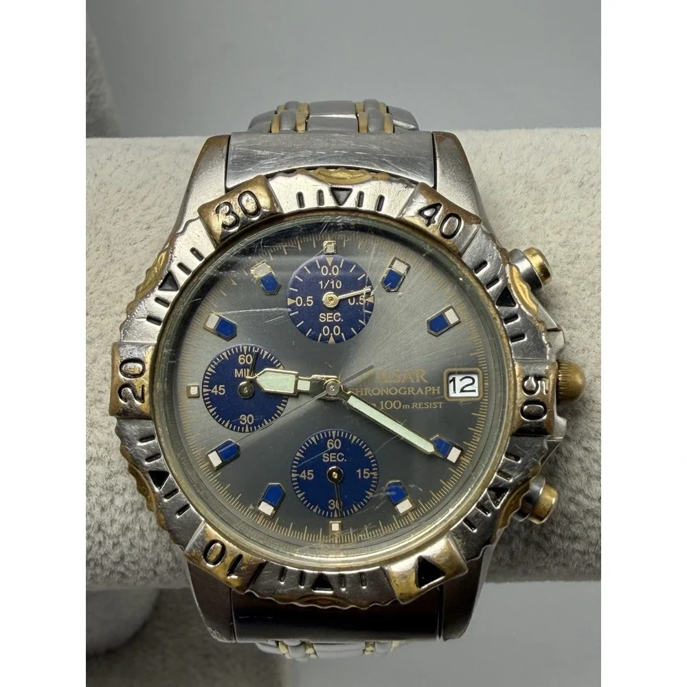 Worn Pulsar V657X010 New Battery Chronograph Mens Watch 38MM‎ 8